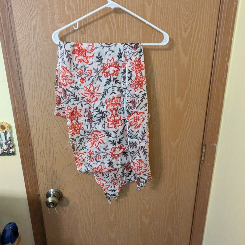 Fashion Scarf - Floral Lightweight Black, Red, &  White - Picture 3 of 6